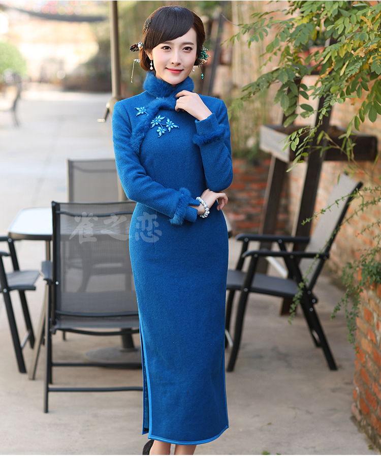 蓝色旗袍图片